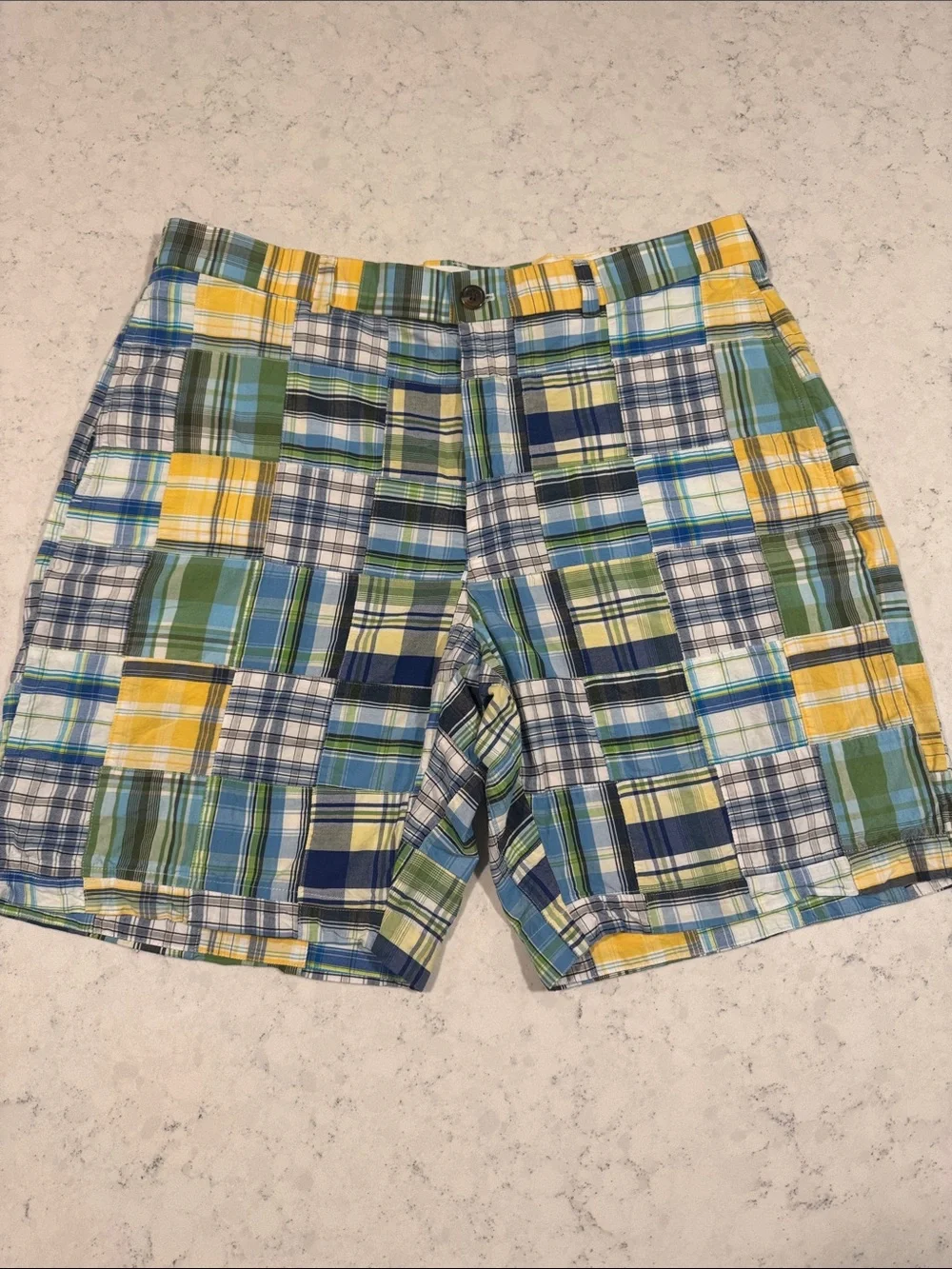 Brooks Brothers Country Club Men's Patchwork Plaid Cotton Shorts Navy Blue Green